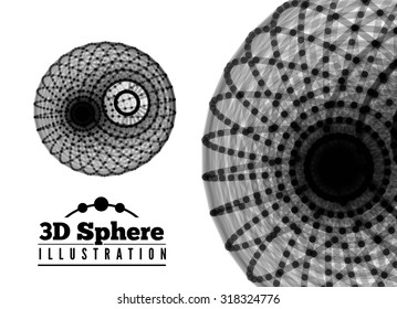 Abstract sphere from connected dots with lines on white background