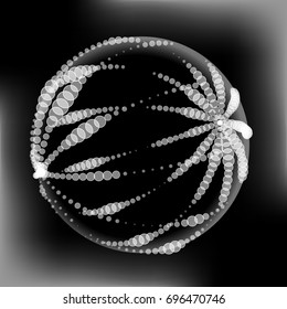 Abstract sphere consist from light transparent dots on black.
