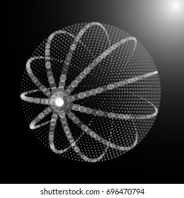 Abstract sphere consist from light transparent dots on black.