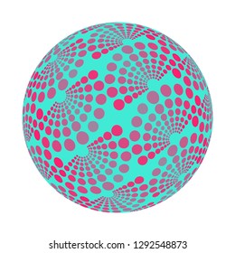 abstract sphere with dots fans pattern in pink blue on white