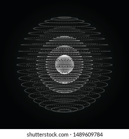 Abstract sphere of dots on dark background. Partial particles. Abstract noisy pulsating sphere. 3d rendering.Vector illustration.