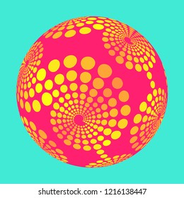 abstract sphere with dots spirals pattern in gold pink shades