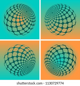 abstract sphere with dotted grid in four phases and aquatic shade