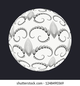 abstract sphere with Edwardian style pattern in black and white