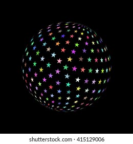 Abstract Sphere Element with Color Star Pattern  Isolated on Black Background
