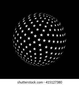 Abstract Sphere Element with White Star Pattern Envelope Isolated on Black Background