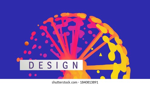 Abstract sphere with exploding rays. Nuclear power reaction. Paint splash. Cover design template. Vector illustration for advertising, marketing or presentation.