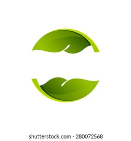 Abstract sphere green leaf logo, volume icon design template element