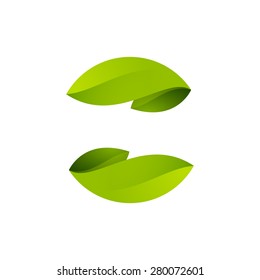 Abstract sphere green leaf logo, volume icon design template element