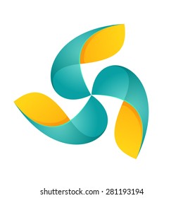 Abstract sphere green leaf logo, volume icon design template element Triple infinity loop logo design template.