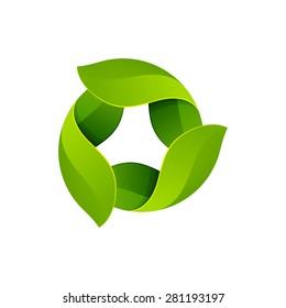 Logo de hoja verde de esfera abstracta, elemento de plantilla de diseño de icono de volumen Triple plantilla de diseño de logotipo de bucle infinito.