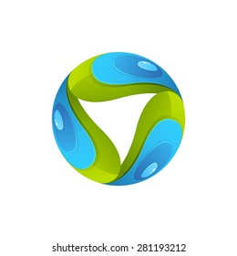 Abstract sphere green leaf logo, volume icon design template element Triple infinity loop logo design template.