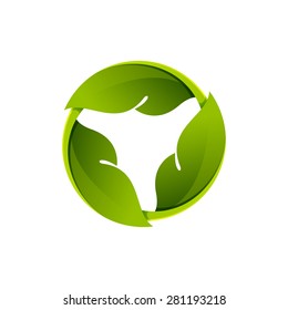 Abstract sphere green leaf logo, volume icon design template element Triple infinity loop logo design template.