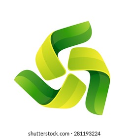 Abstract sphere green leaf logo, volume icon design template element Triple infinity loop logo design template.