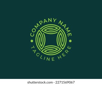 Abstract Sphere Green Leaves Logo Concept symbol icon sign Element Design. Floral, Ecology, Herbal, Spa, Beauty salon, Boutique, Natural Products, Organic Logotype. Vector illustration template