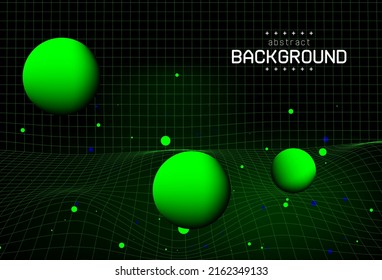 Abstrakte Kugel mit grüner Linie und Teilchen auf schwarzem Hintergrund können für die wissenschaftliche Präsentation Vorlage Werbeplakat Banner Website-Template-Technologie-Paket Design Vektorpfe