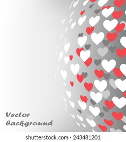 Abstract sphere with hearts on grayscale background