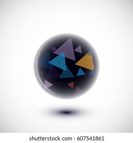 Abstract sphere illustration with multicolor elements inside