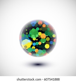 Abstract sphere illustration with multicolor elements inside