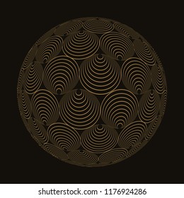 abstract sphere with lace of circles pattern in gold and black