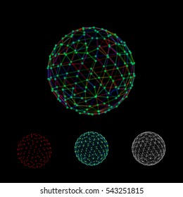 Abstract sphere from lines and dots.Isolated on black background.Vector colorful illustration.