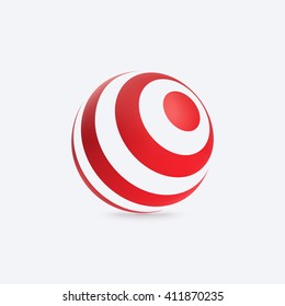 Logotipo abstracto de la Esfera con textura de líneas. Firma para Business, Corporation . Ilustración de vectores aislada en blanco