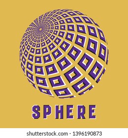 Abstract sphere logo symbol with motion illusion effect. Purple globe emblem with moving square elements.