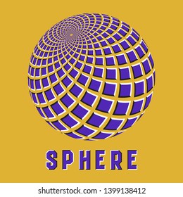 Abstract sphere logo symbol with motion illusion effect. Purple globe emblem with moving squares shapes.