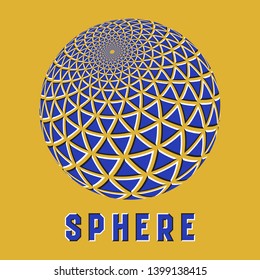 Abstract sphere logo symbol with motion illusion effect. Blue globe emblem with moving triangles shapes.