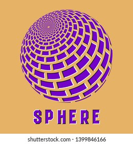 Abstract sphere logo symbol with motion illusion effect. Purple globe emblem with moving bricks shapes.