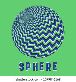 Abstract sphere logo symbol with motion illusion effect. Blue zigzag striped globe emblem.