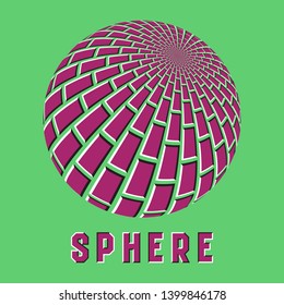 Abstract sphere logo symbol with motion illusion effect. Pink globe emblem with moving rectangles shapes.