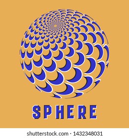 Abstract sphere logo symbol with motion illusion effect. Blue globe emblem with moving crescents shapes.