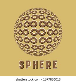 Abstract sphere logo symbol with motion optical illusion effect. Brown round emblem of moving infinity symbols pattern.