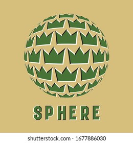 Abstract sphere logo symbol with motion optical illusion effect. Green round emblem of moving crown shapes pattern.