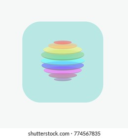Abstract sphere made of colorful transparent layers on blue background