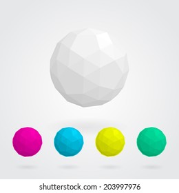 Abstract  sphere made of geometric shapes (set of white,purple,blue,yellow and green)