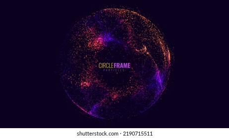 Abstract Sphere. Magic Particles Orb. Dynamic Particles Moving Inside 3D Sphere. Particles Circle Frame. Digital Explosion. Vector Illustration.