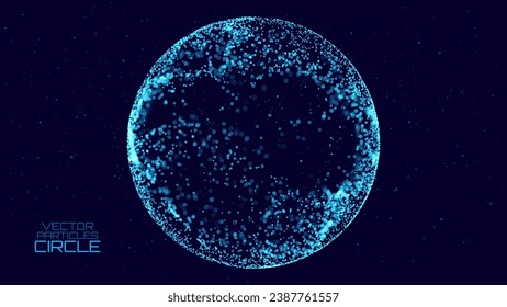 Abstract Sphere. Magic Particles Orb. Dynamic Particles Moving Inside 3D Sphere. Particles Circle Frame. Digital Explosion. Vector Illustration.