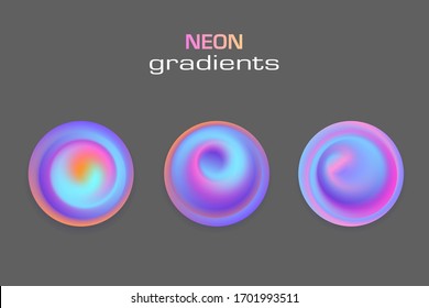 Abstract sphere neon colors gradients isolated on white background. Minimal circle blur ball 3d. Modern liquid geometry. Planet set.