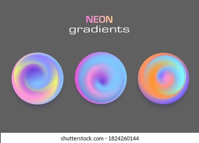 Abstract sphere neon colors gradients isolated on white background. Minimal circle blur ball 3d. Modern liquid geometry. Planet set.