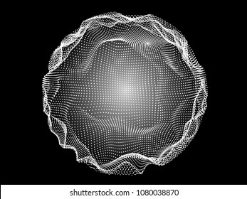 Abstract Sphere Of Noise Points Array. Grid Vector Illustration. Technology Digital Noise Of Data Points. Spherical 3d Waveform. 