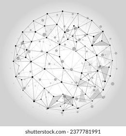 Abstract sphere from points and lines on a white background. Network connection structure. Big data visualization. Abstract sphere from dots and lines, network connections. Futuristic technology style