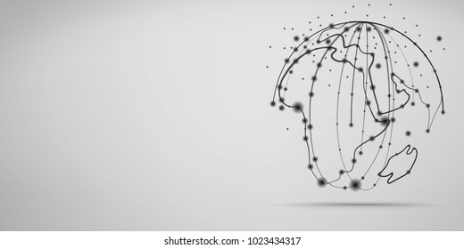 Abstract sphere shape of glowing circles and particles . Global Network connection visualization . Futuristic earth globe . 3d planet concept . Science and technology background