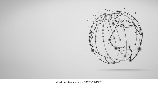 Abstract sphere shape of glowing circles and particles . Global Network connection visualization . Futuristic earth globe . 3d planet concept . Science and technology background