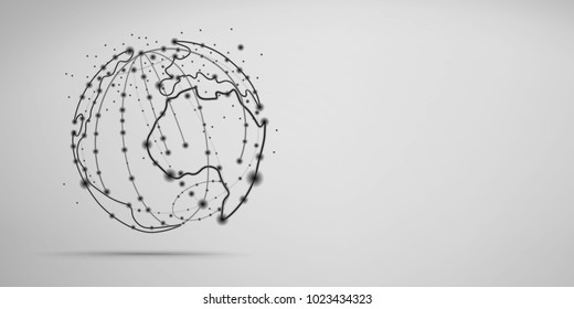 Abstract sphere shape of glowing circles and particles . Global Network connection visualization . Futuristic earth globe . 3d planet concept . Science and technology background