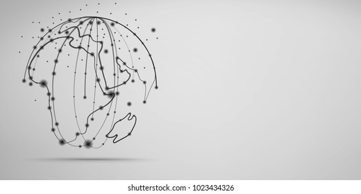 Abstract sphere shape of glowing circles and particles . Global Network connection visualization . Futuristic earth globe . 3d planet concept . Science and technology background