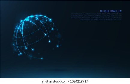 Abstract sphere shape of glowing circles and particles . Global Network connection visualization . Futuristic earth globe . 3d planet background . Science and technology concept art .