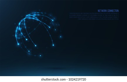 Forma de esfera Abstractas de círculos y partículas brillantes. Visualización de la conexión de red global . Globo de tierra futurista . Fondo de planeta 3D . Ciencia y tecnología concepto de arte .