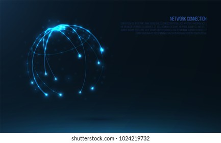 Abstract sphere shape of glowing circles and particles . Global Network connection visualization . Futuristic earth globe . 3d planet background . Science and technology concept art .